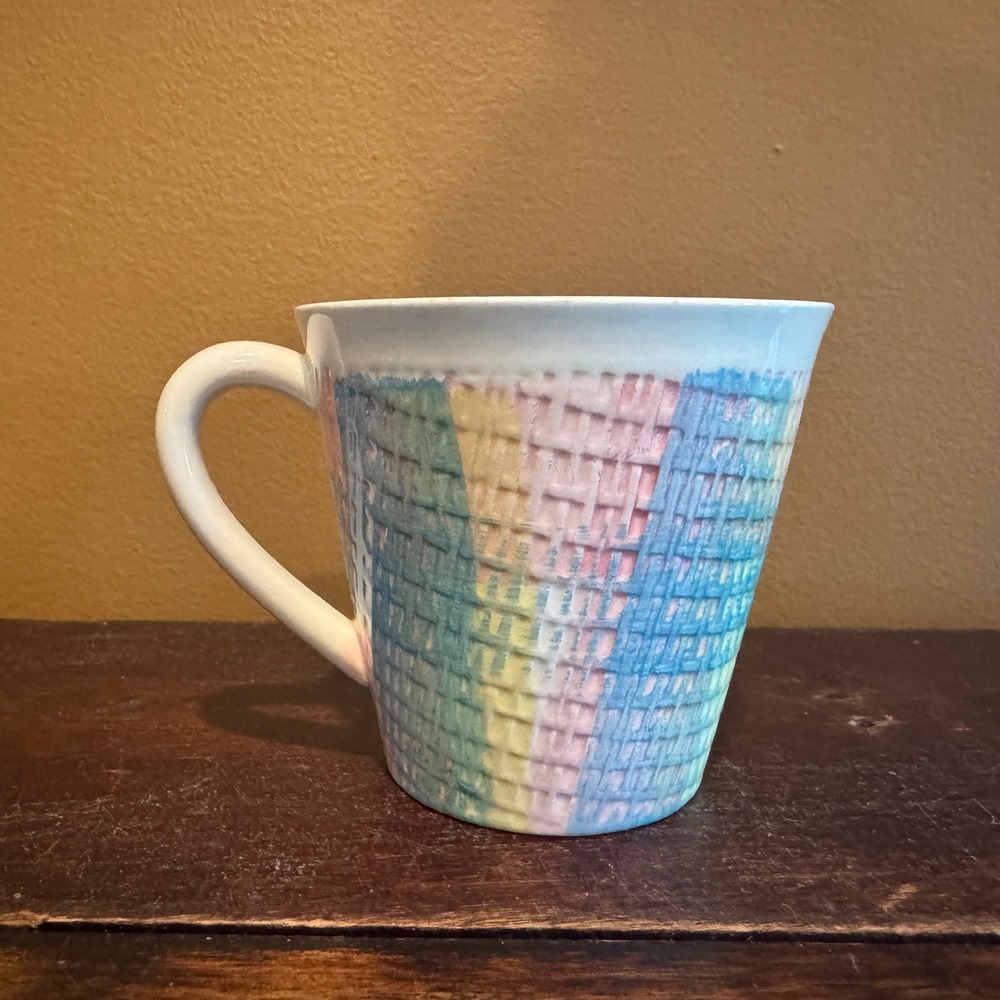 Lefton Japan Coffee Mug Pastel Rainbow‎ Woven Texture Collectible Vintage